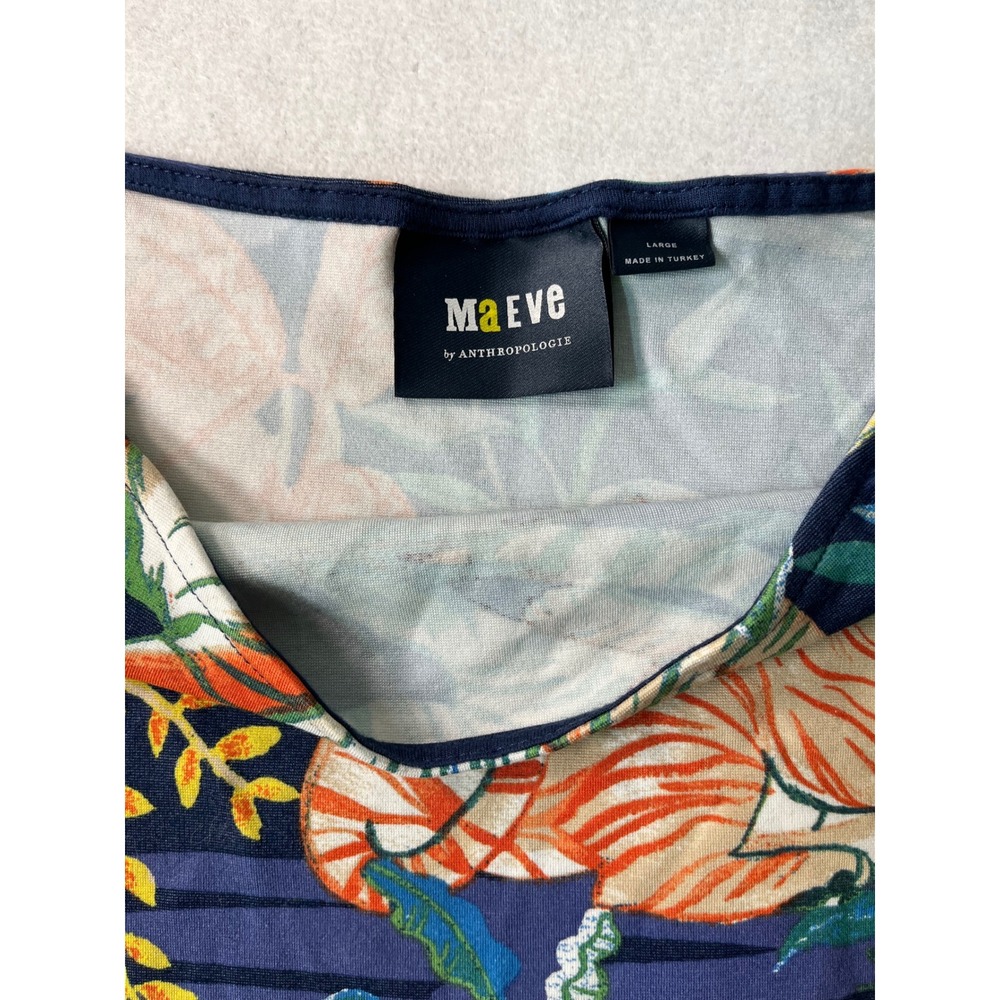 Maeve Anthropologie Tiger Print Off Shoulder Top Navy Blue Boho Y2K Large - Picture 2 of 5